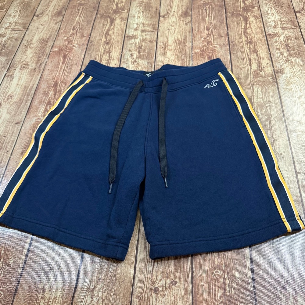 Hollister Fleece Side Stripe Shorts Mens Small Navy Blue Elastic‎ Waist